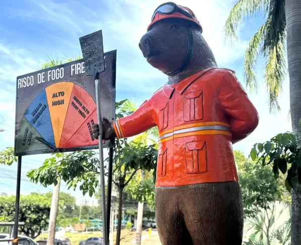 Capivara bombeira vira monumento de alerta contra incêndios em MT