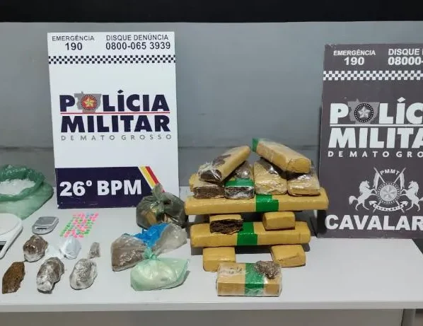 Cavalaria da PM apreende 13,7 kg de drogas e detém dupla em Nova Mutum