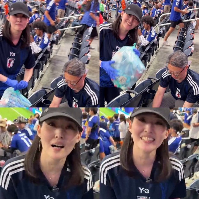 Japoneses limpando estadio