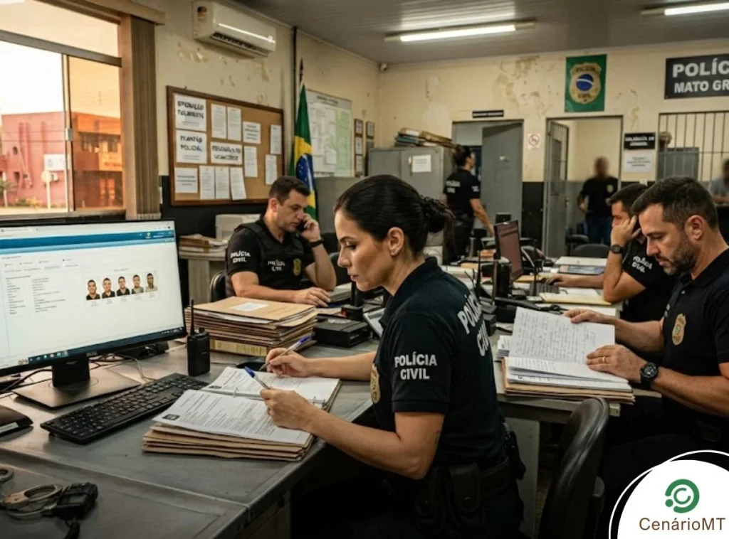Policiais analisando caso