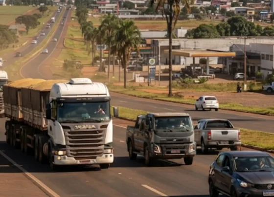 Veículos trafegando na BR-163 na região de Sinop em Mato Grosso