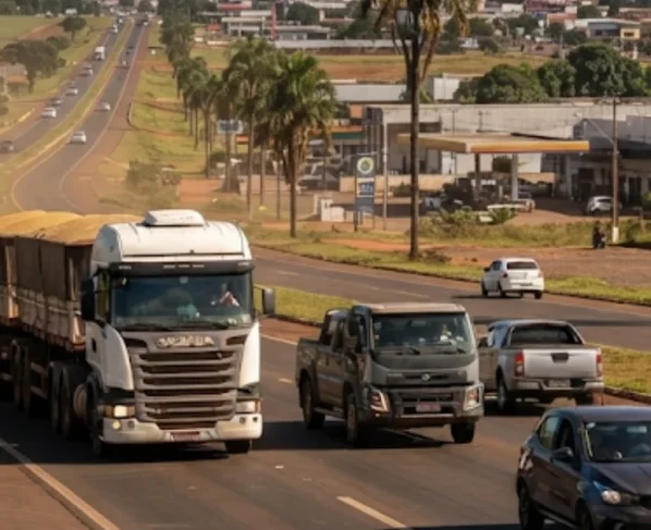 Veículos trafegando na BR-163 na região de Sinop em Mato Grosso