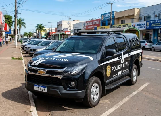 viatura da Polícia Civil estacionada em uma zona urbana de MT