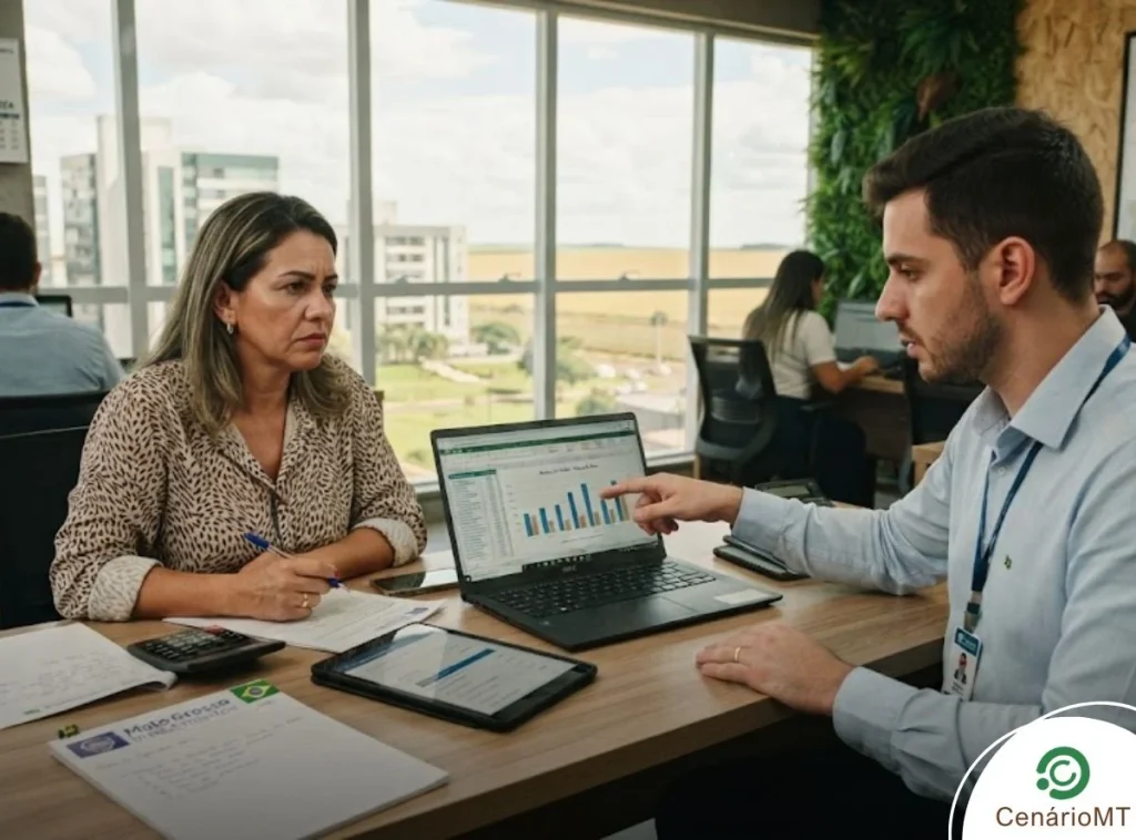 Gestor de finanças conversando com cliente