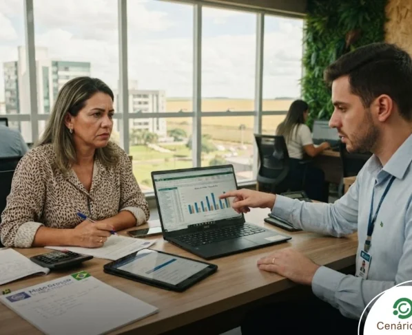 Gestor de finanças conversando com cliente