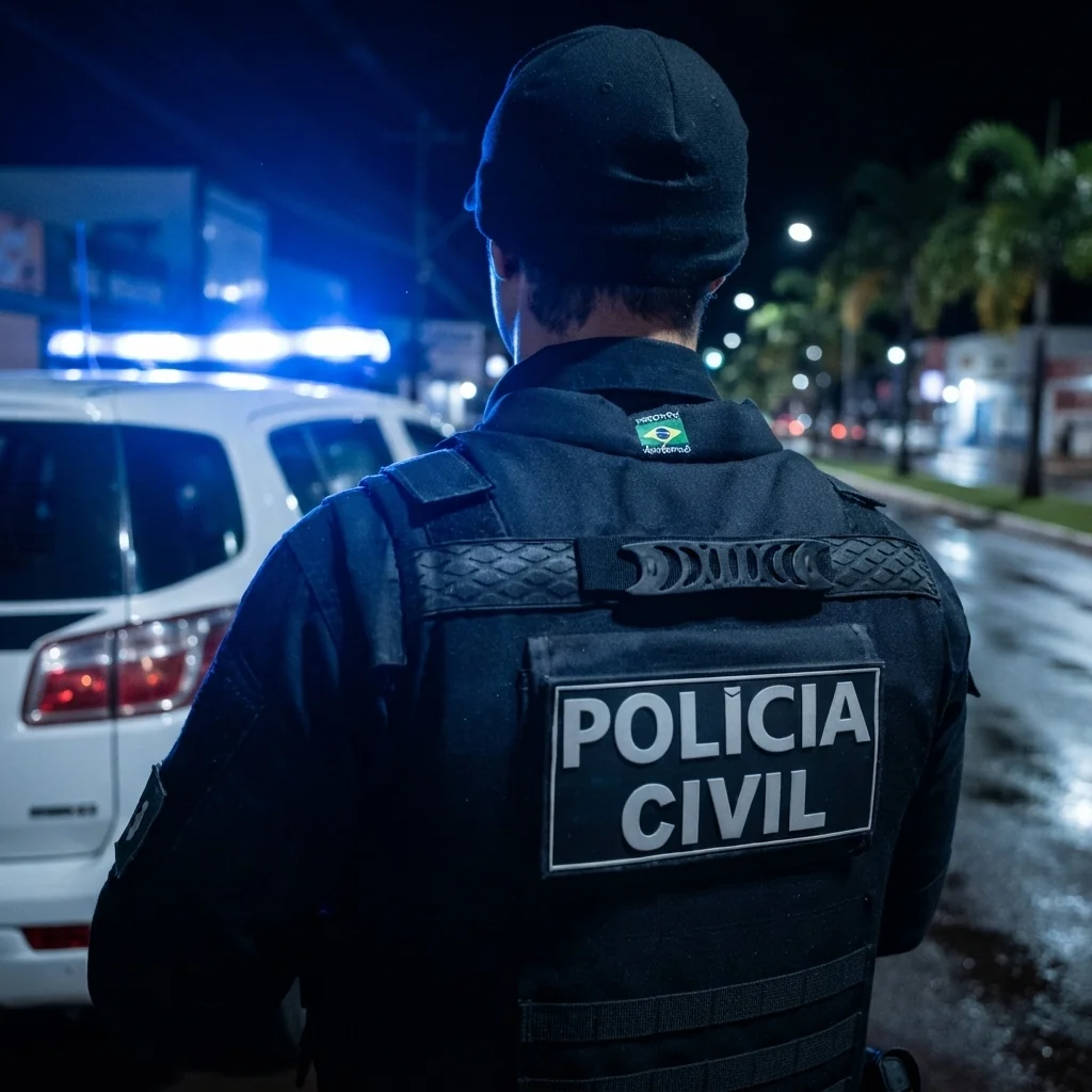 Policial civil em frente à viatura