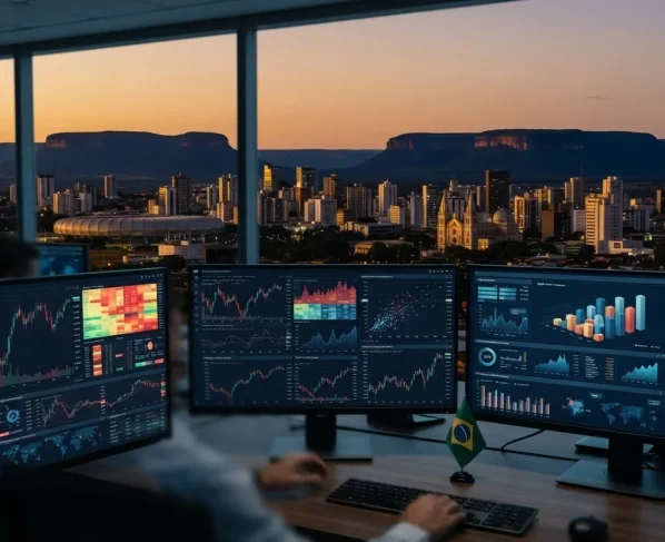Gráficos estatísticos e financeiros em telas de computador