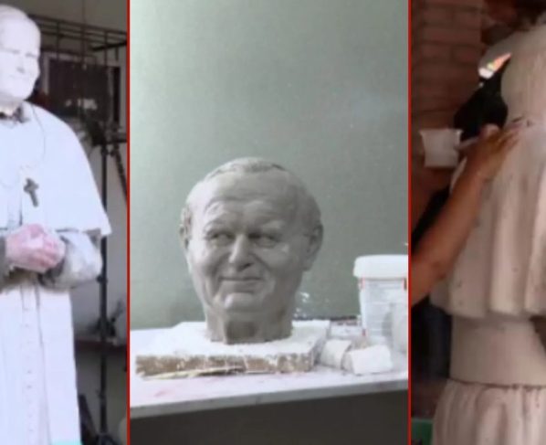 Artista usa mais de 300 fotos para criar escultura em tamanho real do papa em Cuiabá