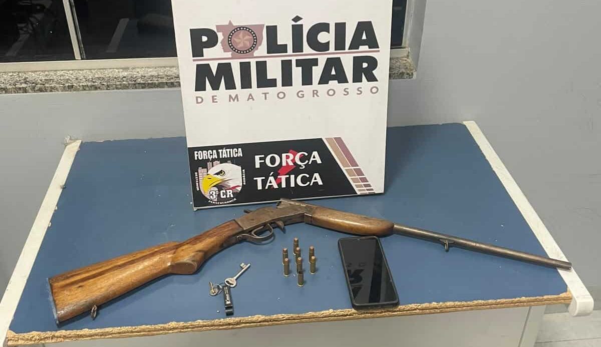 Força Tática apreende espingarda sem numeração e munições em Sinop; 2 conduzidos   